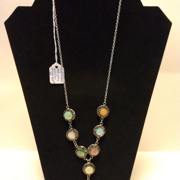 Jewelry - Multi colored shell, Austrian gray crystal dangle necklace New